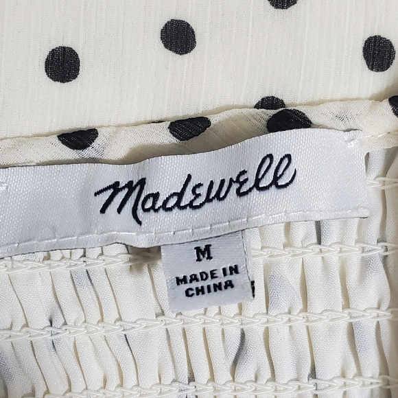 Madewell Smocked Ruffle-Shoulder Midi Dress in Inkbrush Dots Size M - Picture 11 of 15